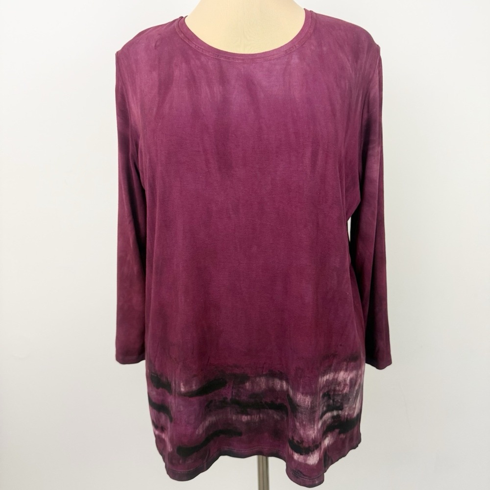 ART OF CLOTH Knit Tunic TOP XL Purple Tie Dye Lagenlook Artsy Boho Festival